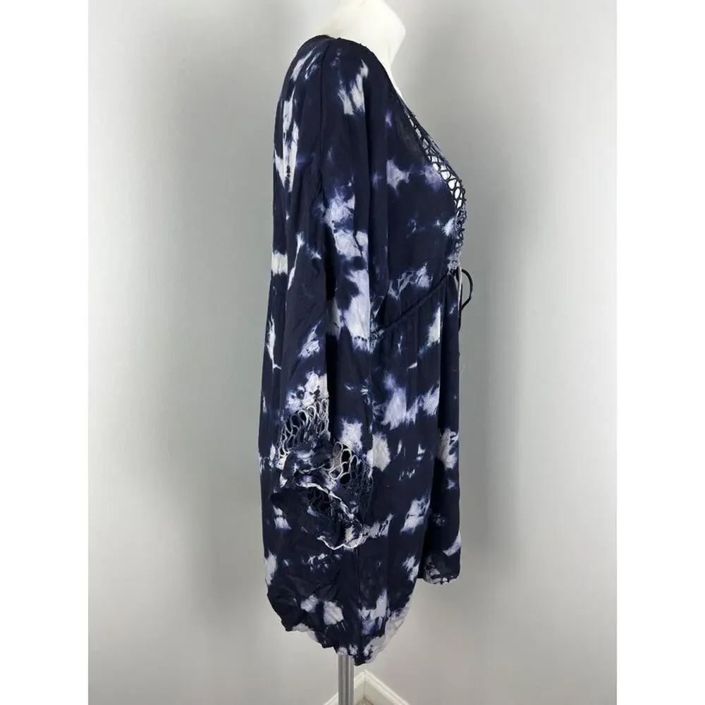 Raviya Blue Tie Dye Beach Swim Cover Up 0X Vacation Resort Bohemian
